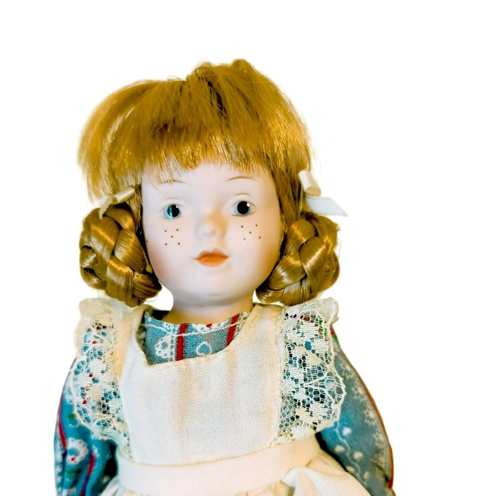 Vintage Pioneer Prairie Bisque Porcelain Doll Christmas Ornament Made in Taiwan
